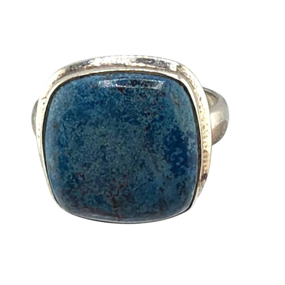 Cushion Cut Azurite Chrysocolla Sterling Silver Ring Artisan Jewelry 8.5
